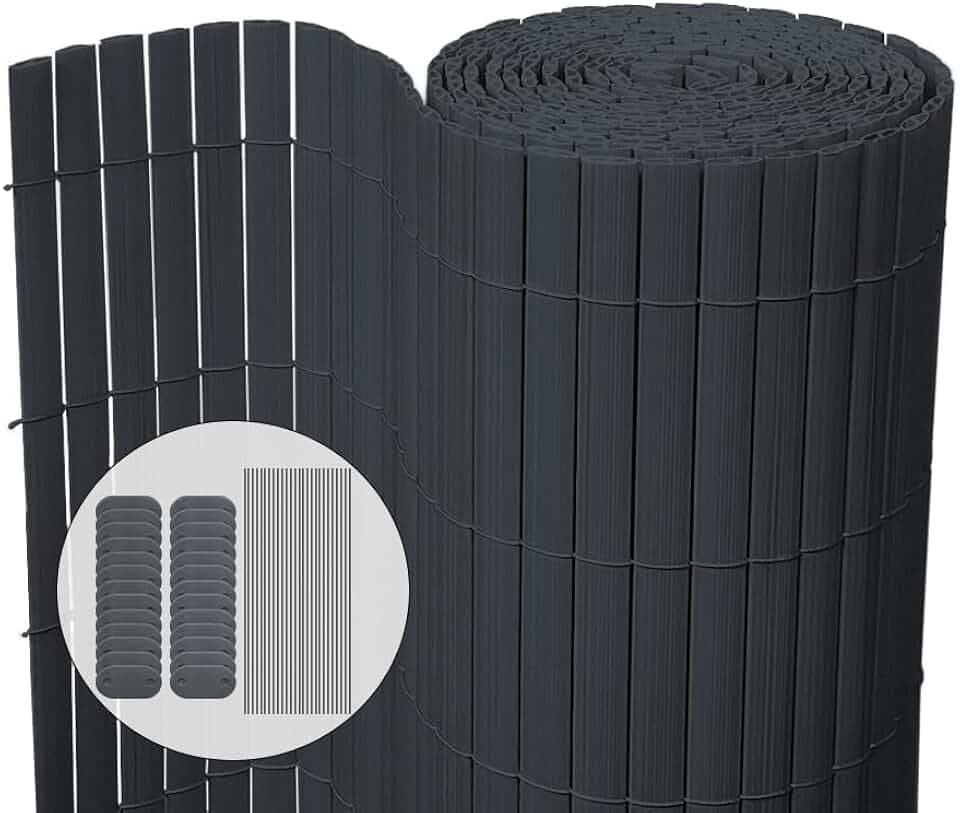 VOUNOT PVC Sichtschutzmatte 100 x 300 cm Verstärkung Innen, Sichtschutz für Garten Balkon Terrasse Zaun, Sichtschutzzaun Balkonverkleidung Windschutz, Grau
