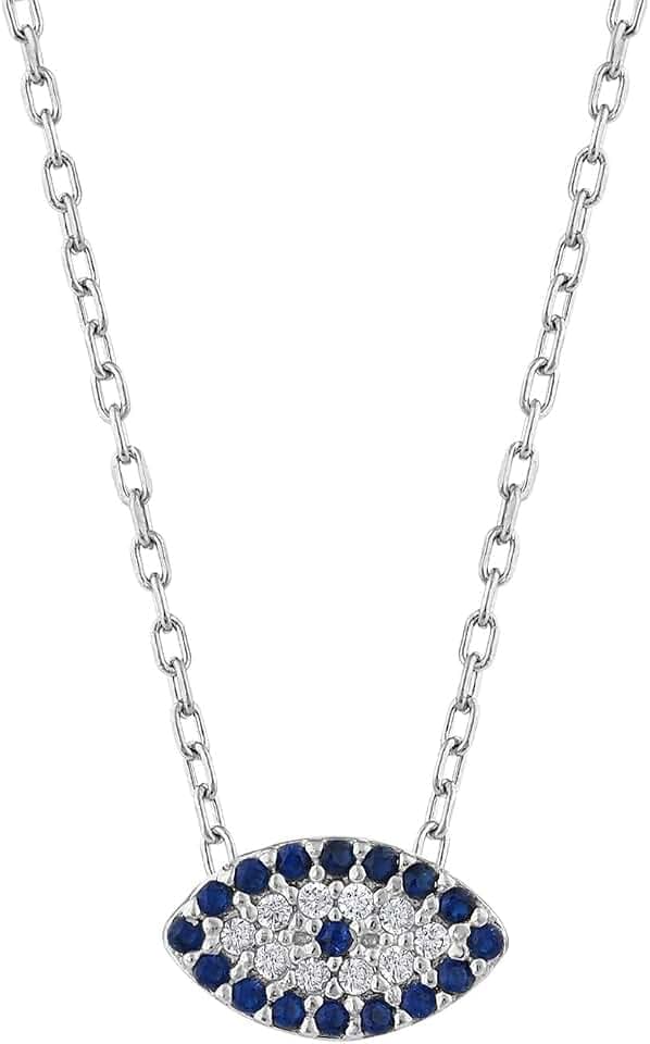 MYSTIC JEWELS Halskette aus 925er Sterlingsilber - mit Zirkonia - türkisches Auge, Glücksbringer, minimalistisch