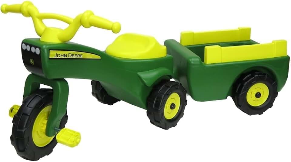 John Deere Ride On Toys Pedal Tractor with Wagon for Kids Aged 18 Months to 3 Years, Green/Yellow