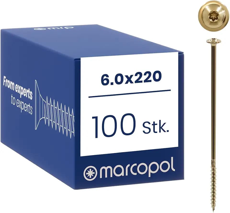Marcopol Holzbauschrauben mit Tellerkopf 6 x 220 mm 100 Stück TX30