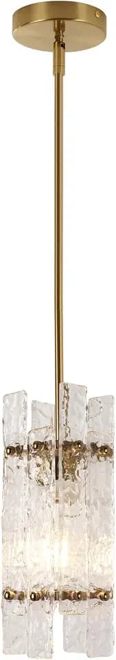 KELUOLY Modern Gold Crystal Pendant Light for Kitchen Island, Luxury Mini Water Ripple Glass Chandelier Lights Fixture, E26 Square Adjustable Hanging Pendant Lighting for Dining Room Bedroom (1-Pack)