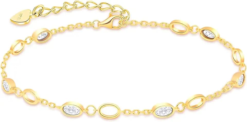 RIVIKO Birthstone Bracelets for Women,925 Sterling Silver Gold Plated Dainty Women Charm Link Bracelet,Adjustable Anniversary Jewelry Chrismas Birthday Mothers day Gifts for Mom Her Wife Friend Lady