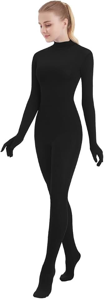 SUPRNOWA Damen Turtleneck Full Body Unitard Bodycon Einteiler Ganzkörper-Overall Langarm Rollkragen Tanzen Yoga Gymnastik Kostüm Bühnenauftritt