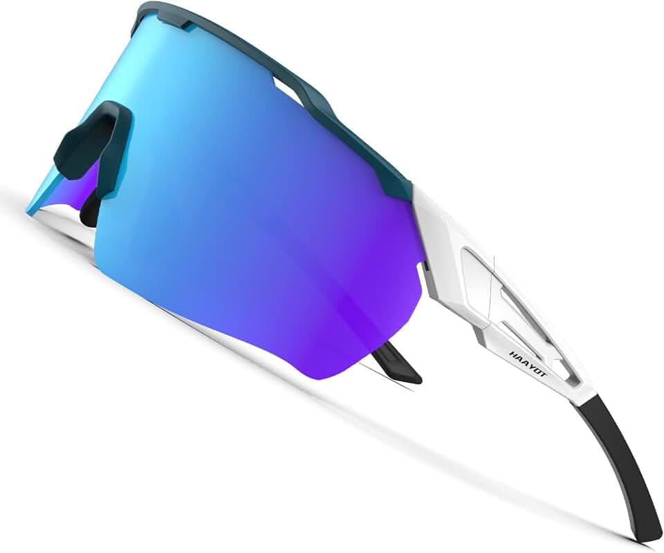 Fahrradbrille für Männer und Frauen, Sport-Sonnenbrille, MTB-Brille, Mountainbike-Brille zum Laufen, Reiten, Fahren, TR90-Rahmen, Marineblau, Weiß und Eisblau