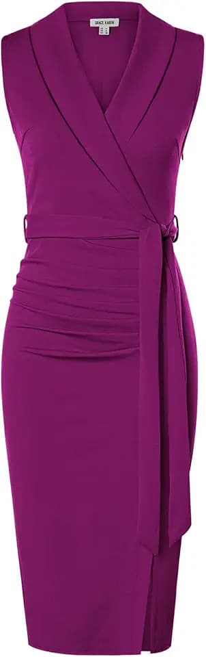 GRACE KARIN Damen Etuikleid Elegant Ärmellos Business Kleider mit Gürtel