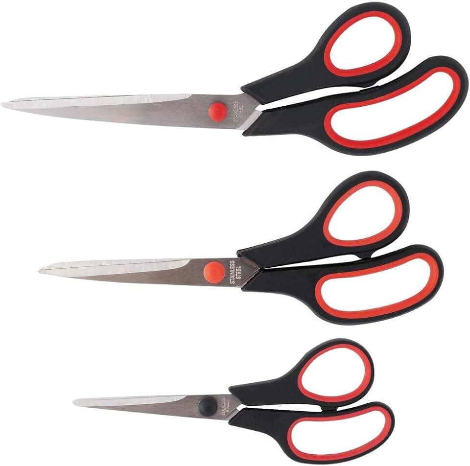 D.RECT Scheren Set 3 Stück 16 21 25 cm - Haushaltsscheren aus Edelstahl mit Gummigriff - Präzise Universalscheren für Papier Folie Klebeband - Für Büro Schule Zuhause