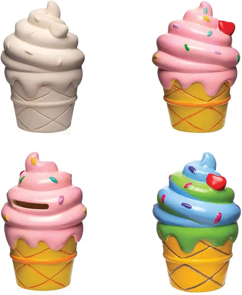 Baker Ross AW558 Eiscreme-Spardose, Keramik-Münzdose für Kinder zum Bemalen, Dekorieren und Vorzeigen, 2 Stück