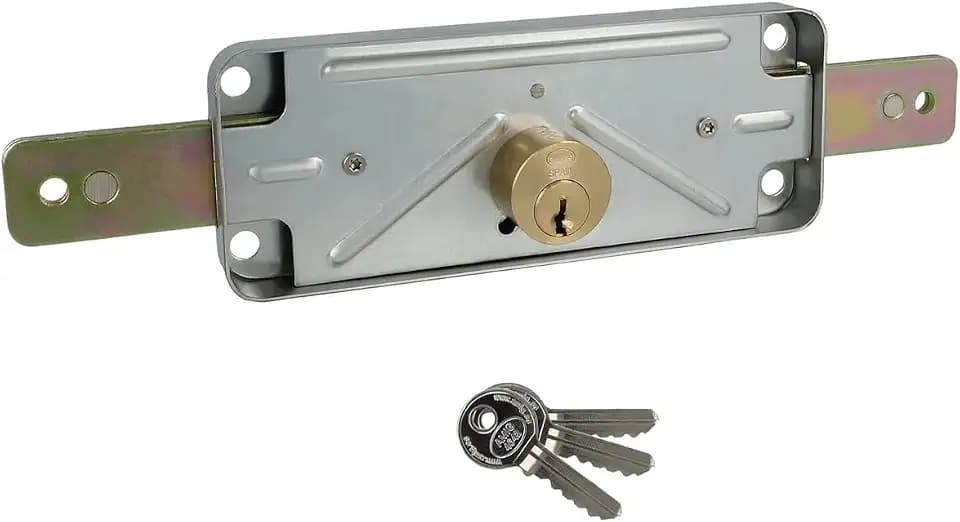 Amig - Türschloss | Metallschloss für Metallrollos | Zylinder: 15mm | Runde Kante | Enthält 3 vernickelte Messingschlüssel | Ideal für Garagen, Lagerhallen und Gewerbeflächen