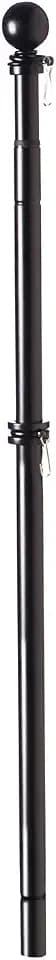 Evergreen Flag 5ft Telescoping Flag Pole for House, Black Metal Wall-Mounted Flagpole with 2 Tangle-Free Ring Clips, Outdoor Flag Pole for 3x5 ft American Flag with Pole Sleeve or Grommets, Flag Pole Only