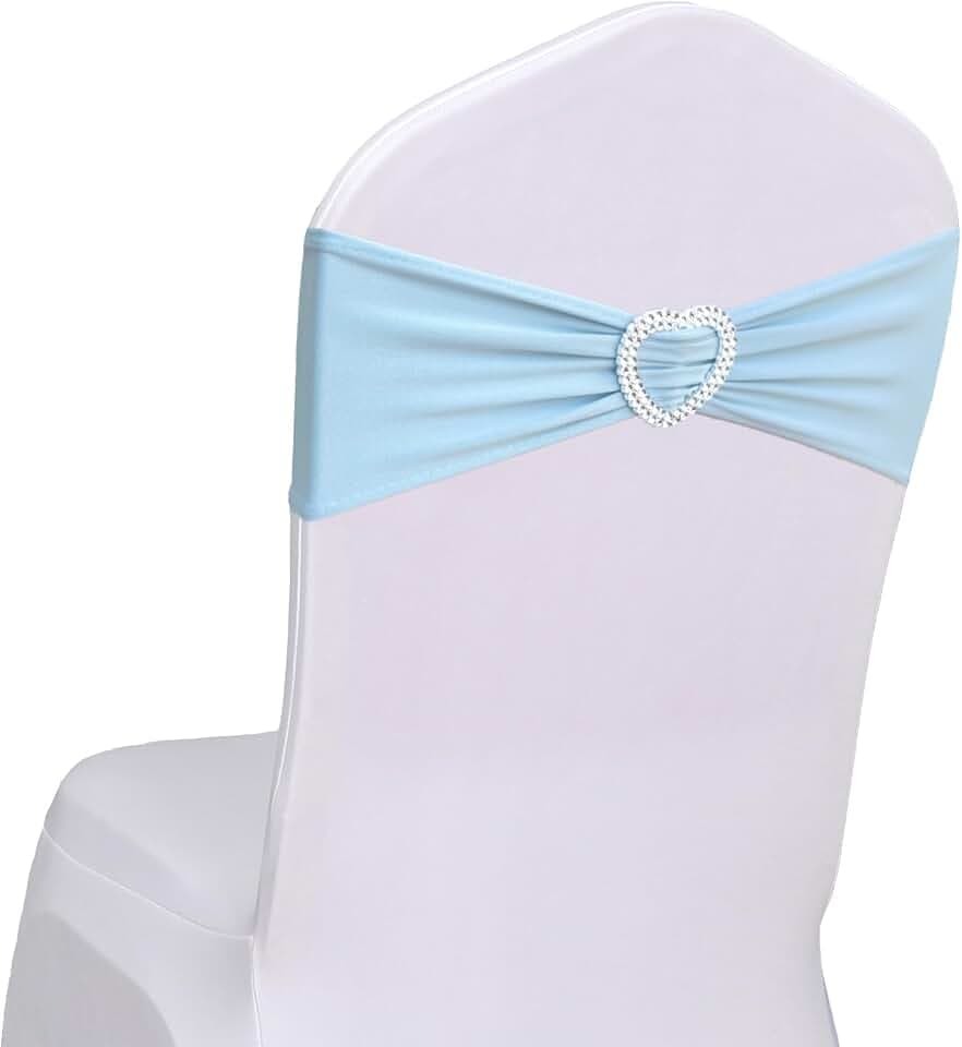 Baby Blue Chair Sashes 100 Pack Spandex Blue Chair Sashes Bows with Heart Buckle Slider for Wedding Banquet Party Decorations