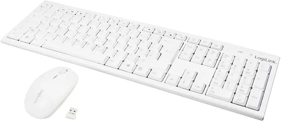 LogiLink ID0104W - Kabelloses Tastatur/Maus Set, 2, 4GHz, Tastatur 103 Tasten (+13 Hotkeys) - Maus (Optischer Sensor) mit 3 Bedientasten, Autolink Verbindung, Wei?