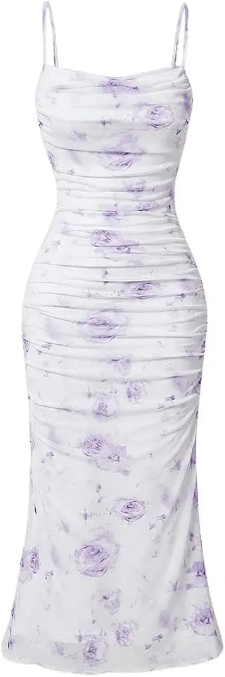 GORGLITTER Women's Floral Wedding Guest Bridal Shower Summer Midi Dresses