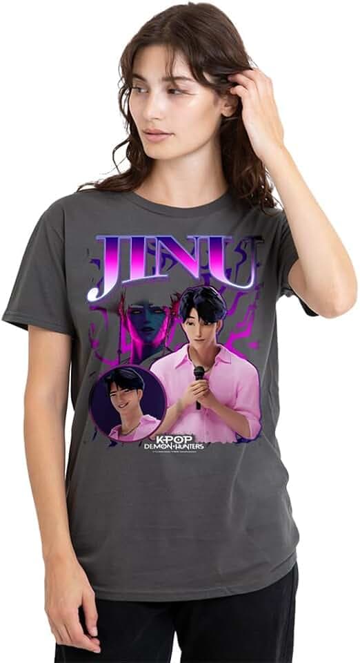 K-Pop Demon Hunters Jinu Bootleg Ladies T Shirt, Charcoal, Medium
