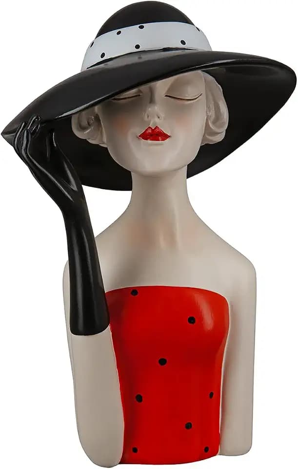 GILDE Dekofigur Frau Lady mit schwarzem Hut Kunstharz rot schwarz 29,5 cm