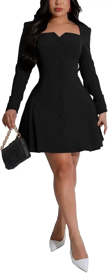 acelyn Womens Sexy Square V Neck A-Line Mini Cocktail Dress