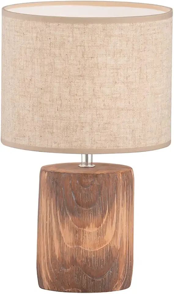Fischer & Honsel Tischleuchte Malik | 1x E14 max. 40 W | Beton-Holz-Look | Stoffschirm Sand | Schnurschalter | Wohnzimmer Schlafzimmer Nachttischlampe (ohne Leuchtmittel)