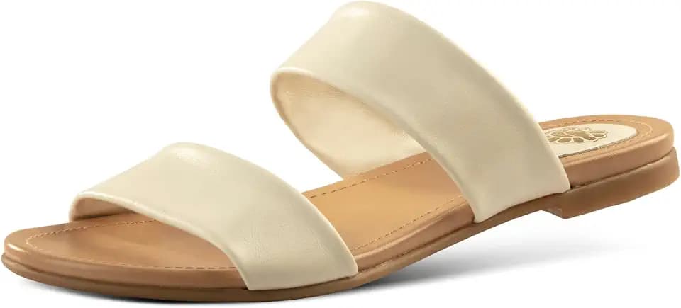 JATAREA Slip-On Flat Leather Slides for Women & Two Strap Open Toe Beach Sandals