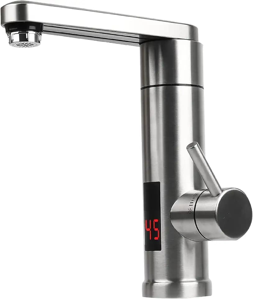 Elektrische Heizung Wasserhahn,220V 3000W Sofort Warm 304 Edelstahl Elektrisch Warmwasserhahn,360º Drehung KüChenarmatur mit LED Digitalanzeige,Einhand Spültischarmatur Für Küche,Bad