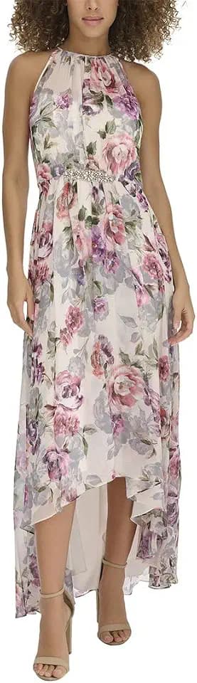 Eliza J Women's Sleevless Halter Neck Fit & Flare Hi Lo Maxi Dres