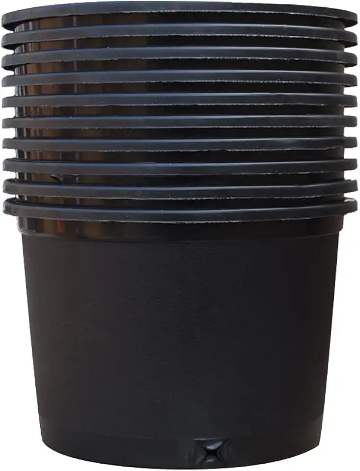 findmall Short 5 Gallon Premium Nursery Plastic Planter Flower Herb Vegetable Garden Grow Pots with Drainage Holes for Outdoor and Indoor Use, Black, 10 Pack
