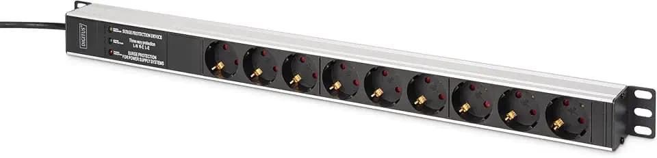 DIGITUS DN-95438 – Steckdosenleiste – 9 Abgriffe – Netzfilter und Überspannungsschutz – Vertikale Montage im Netzwerk- oder Serverschrank – 230VAC 50/60Hz 16A 3600W