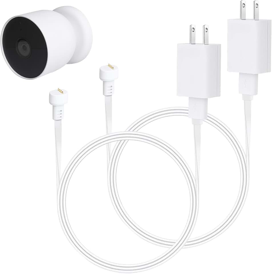 2Pack Power Adapter Compatible with Google Nest Cam Outdoor or Indoor, Battery - 6.5ft/2m Weatherproof Outdoor Charger Cable Power Your Camera Continuously- White