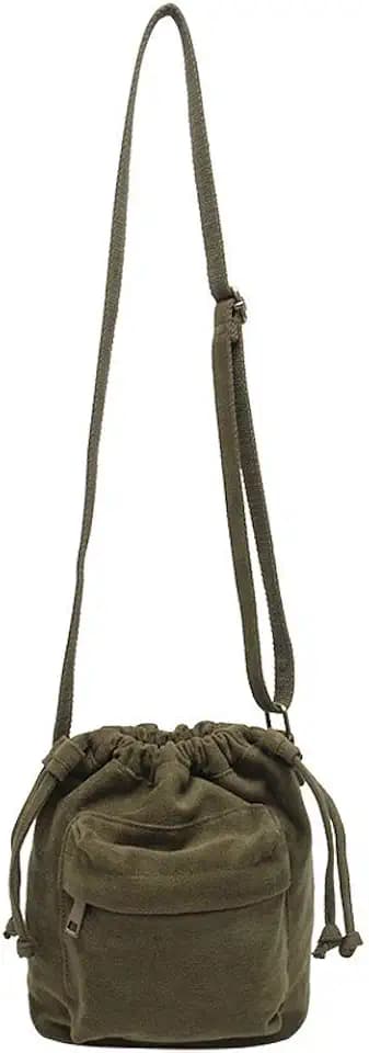Jeelow Small Canvas Drawstring Bucket Crossbody Bag Purse for Women