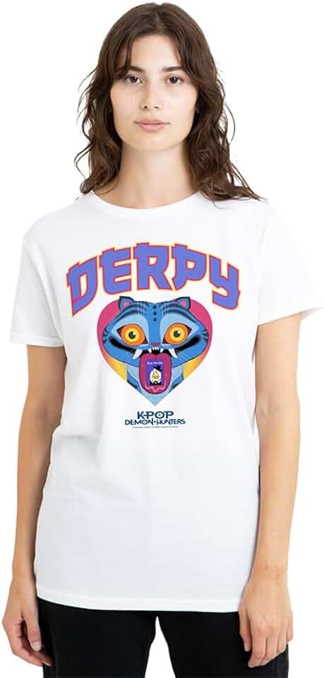 KPop Demon Hunters Damen Kpop Demon Hunters Derpy Collegic Ladies T Shirt, White T-Shirt (1er Pack)
