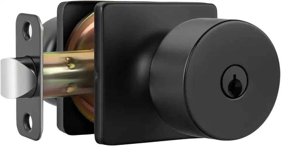 Goldenwarm Matte Black Keyed-Alike Exterior Door Knobs, Front Door Knob with Lock and Key, Black Door Knobs Entry Door Knob 1 Pack