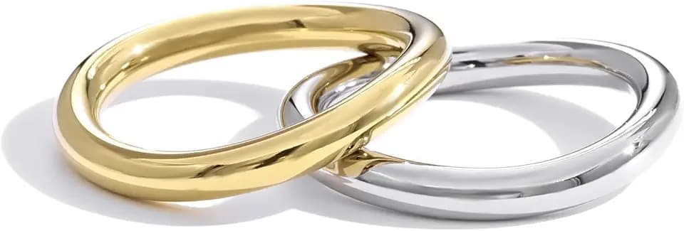 Gold Stackable Rings for Women, Waterproof 18K Gold Plated
