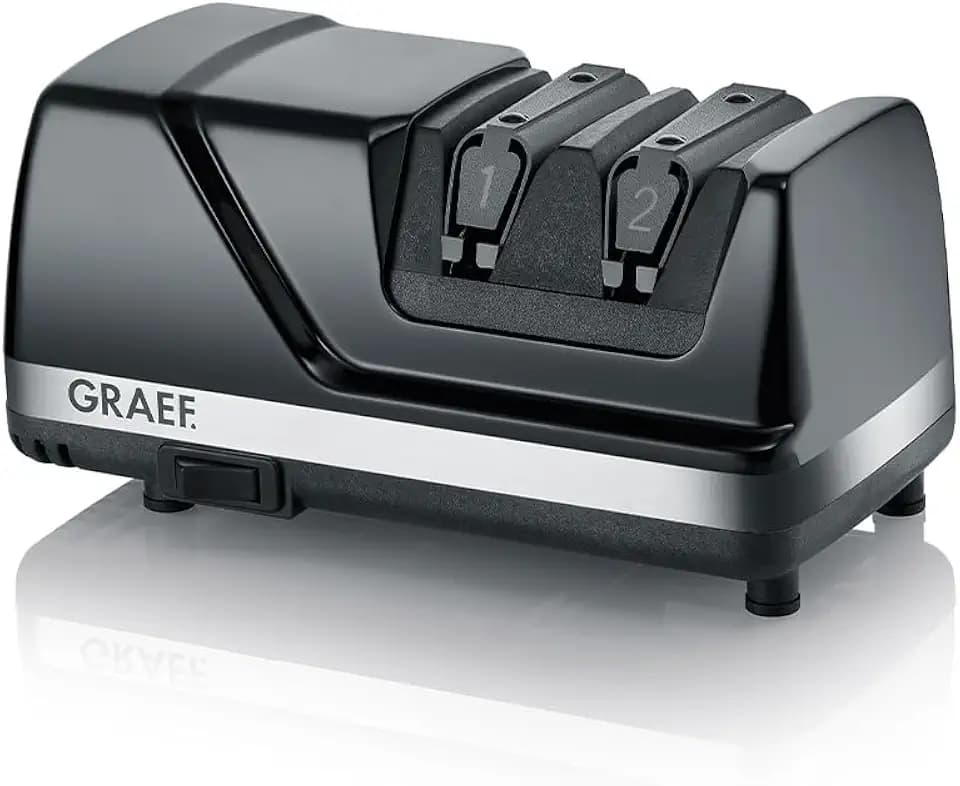GRAEF. Diamant-Messerschärfer CX110 mit 15° Schleifwinkel, elektrisches Schleifgerät mit Elastomer-Klingenführung, Dizor XV Technologie, Diamantscheiben für asiatische, glatte und gezahnte Klingen