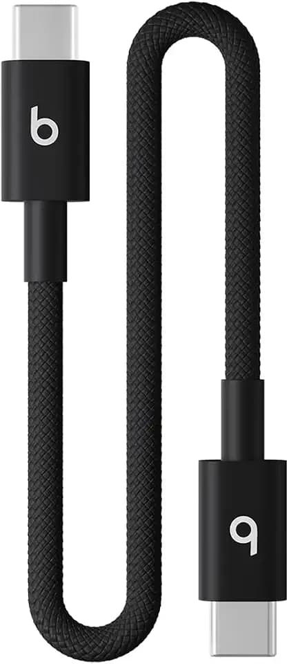 Beats USB-C to USB-C Woven Short Cable Fast Charging Durable/Tangle-Free Compatible Charger for Apple & Android Devices (8 in, 20 cm) - Bolt Black