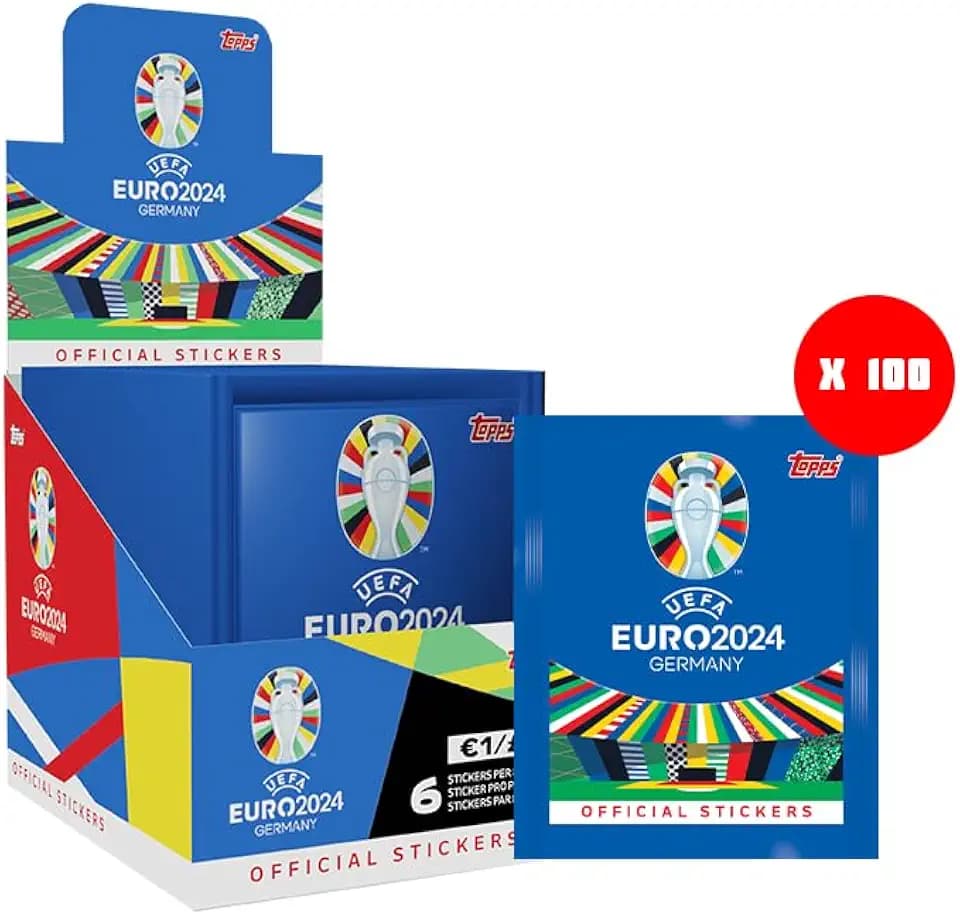 Topps Offizielle EURO 2024 Sticker Collection - Full Box (100 Pakete) 6 Aufkleber pro Packung (600 Aufkleber)