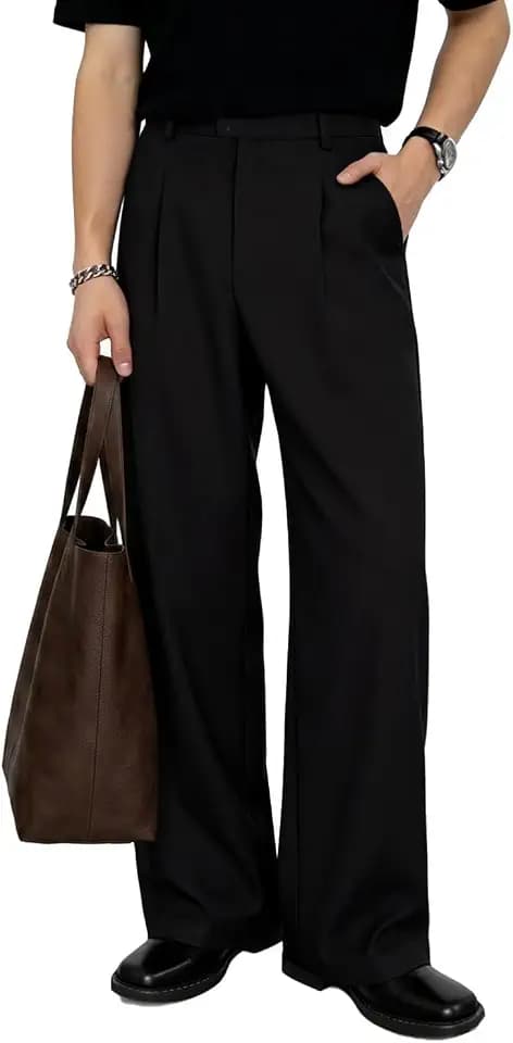 Heyfanee Baggy Dress Pants Men Pleated Wide Leg Trousers Old Money