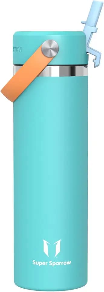 Sparrow Trinkflasche Edelstahl 750ml Thermosflasche mit Strohhalm Deckel | Isolierbecher Thermosflasche Wasserflasche Edelstahl, Auslaufsicher & Spülmaschinenfest, BPA-frei, Heiß & Kalt für Alltag