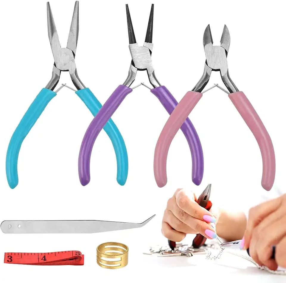 Schmuckzangen Set Zangenset Schmuck Rundzange Schmuckherstellung Spitzzange Klein Drahtschneider Zange Schmuck Zange Set mit Sprungringöffner Pinzette Schneidermaßband für Schmuckreparatur