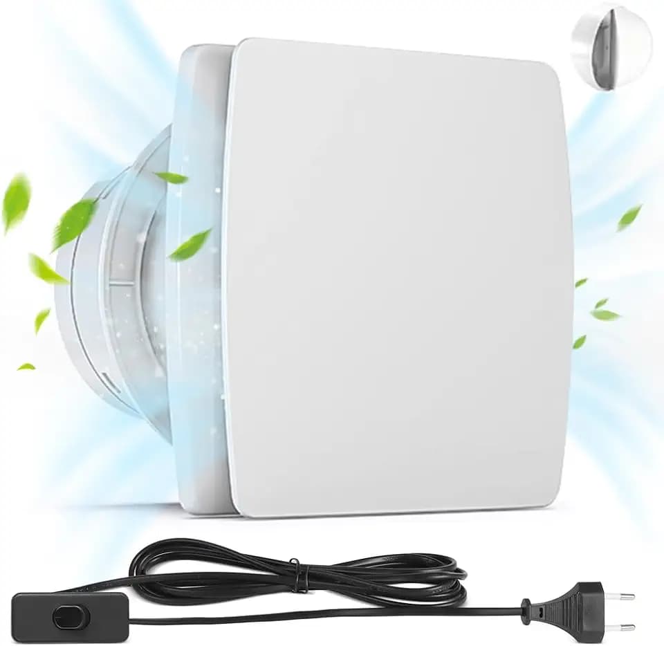 Badlüfter Ø100mm inkl. 3 m Kabel & Rücklaufklappe Abluftventilator, WC Bad