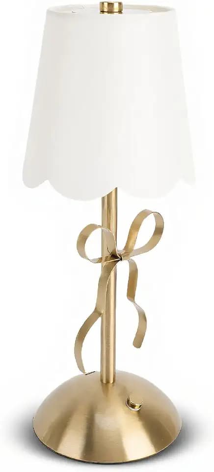 ASHATA Table Lamp for Girls Bedroom, Cute Bow Table Lamp with Fabric Shade Modern Decorative Bedside Light, Rechargeable Cordless, for Home Office Decor
