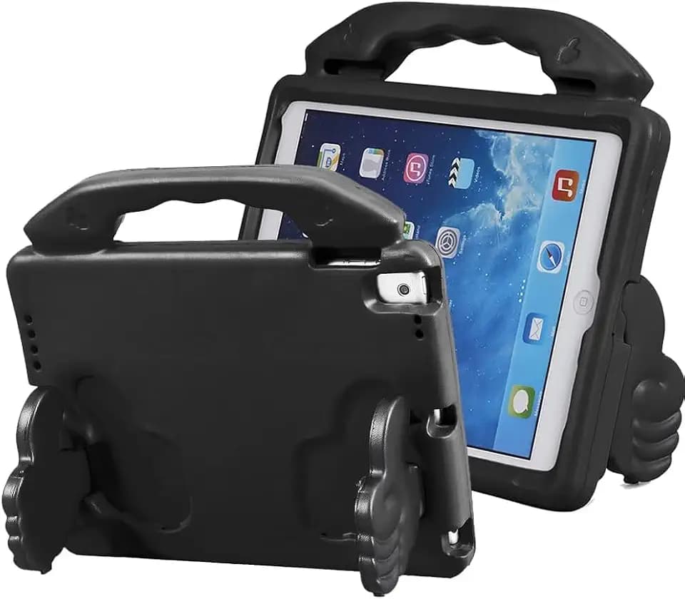 Kids Case for iPad 9th/8th/7th Generation (iPad 10.2 Inch, 2021/2020/2019) Cover, AMZER Lightweight Shockproof EVA Foam Handle Stand Anti-Slip Grip Rugged Case, Black