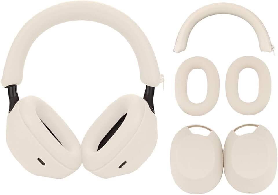 3 Set Case Cover for Sony WH-1000XM5 Headphones,Embody Ear Pad Cover/Headband Cover/Ear Cover Soft Silicone Headphones Accessories（Off White）