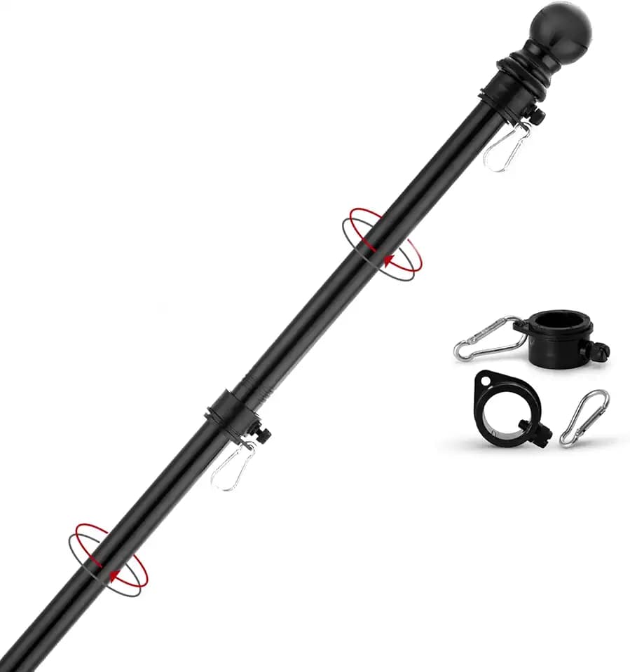 Yeesun 6FT Flag Pole for Outside House, Truck and Boat, No Bracket, Black