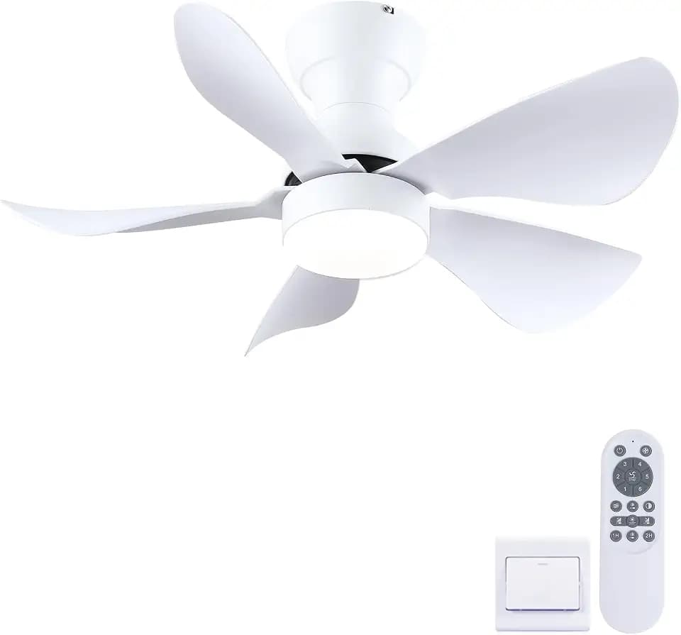 Kviflon 30 In Small Ceiling Fan with Light Remote Control Reversible, White