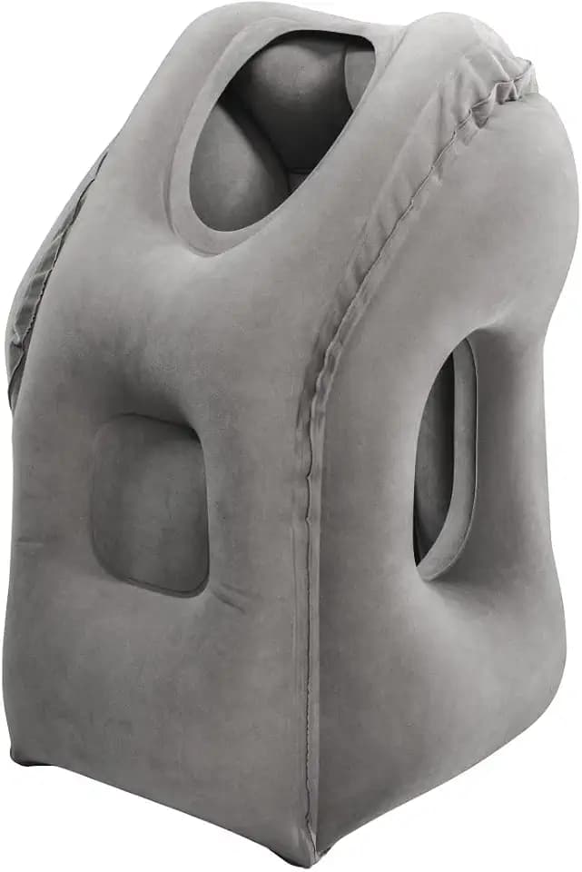 Hama Reisekissen ergonomisch (Aufblasbares Kissen für Reisen, Reise-Kissen mit Aussparrungen für Arme) grau