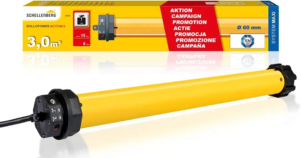 Schellenberg 20222 Rolladenmotor Maxi Action bis zu 3 m² Rolladen ganz einfach elektrisch bedienen, mechanische Endlageneinstellung, passend für 60 mm Stahlrohrwellen, Rolladenantrieb
