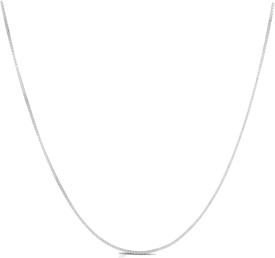 14K Solid White Gold Box Chain Necklace 0.5mm Width 20in Length