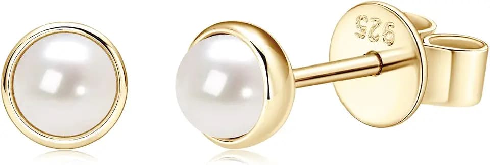 Pearl Earrings for Women, 14K Gold Plated Handpicked AAAA Freshwater Cultured Pearls Stud Hypoallergenic Wedding Earrings Jewelry Gift for Her