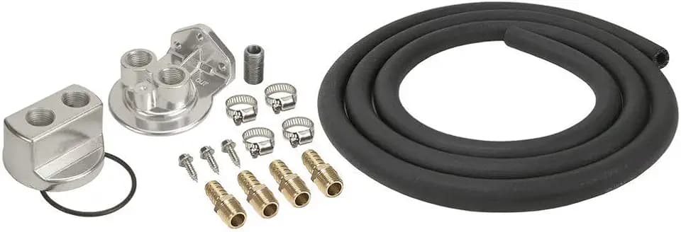 Derale Remote Oil Filter, Single Filter, 3/4-16 in Thread Adapter, 10 ft Hose, 3/4-16 in Thread Housing, Fittings/Hardware, Universal, Kit