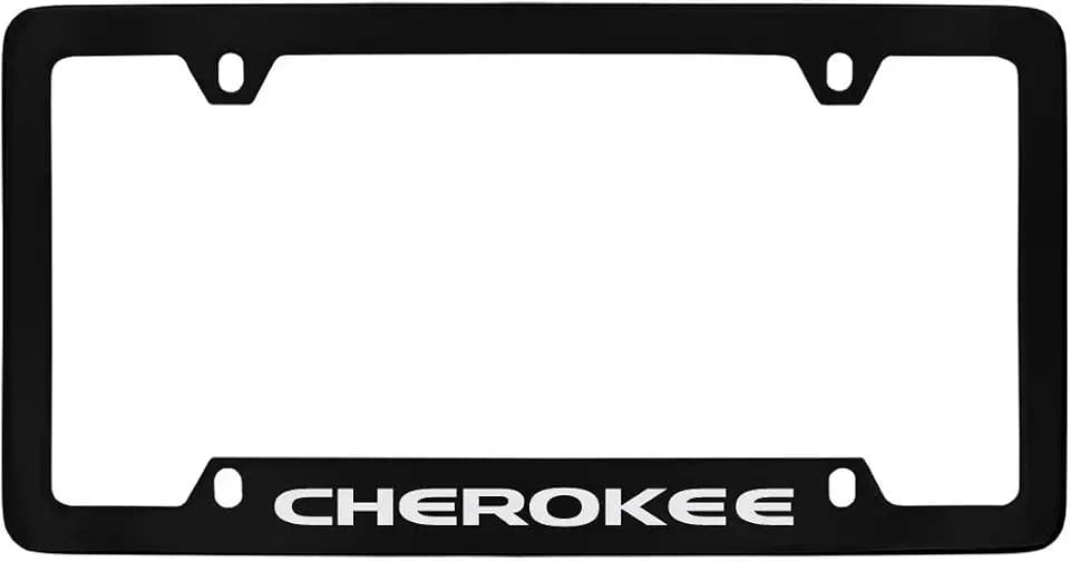 Jeep Cherokee Wordmark Black Coated Zinc Metal License Plate Frame Holder 4 Hole
