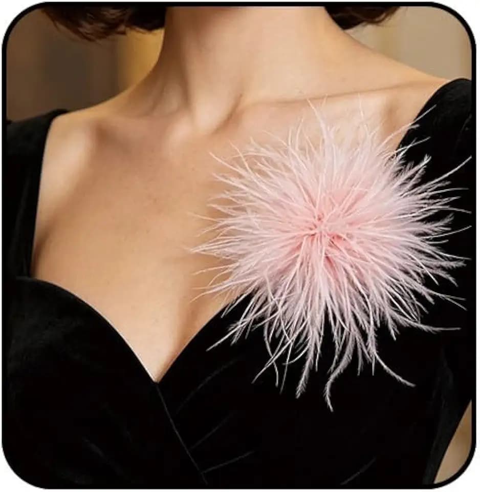 Dainty Ostrich Feather Flower Brooch Pins for Women Elegant Oversized Floral Lapel Pin Handmade Feather Corsage Brooches for Wedding Party Banquet Ceremony Dance Accessories Jewelry