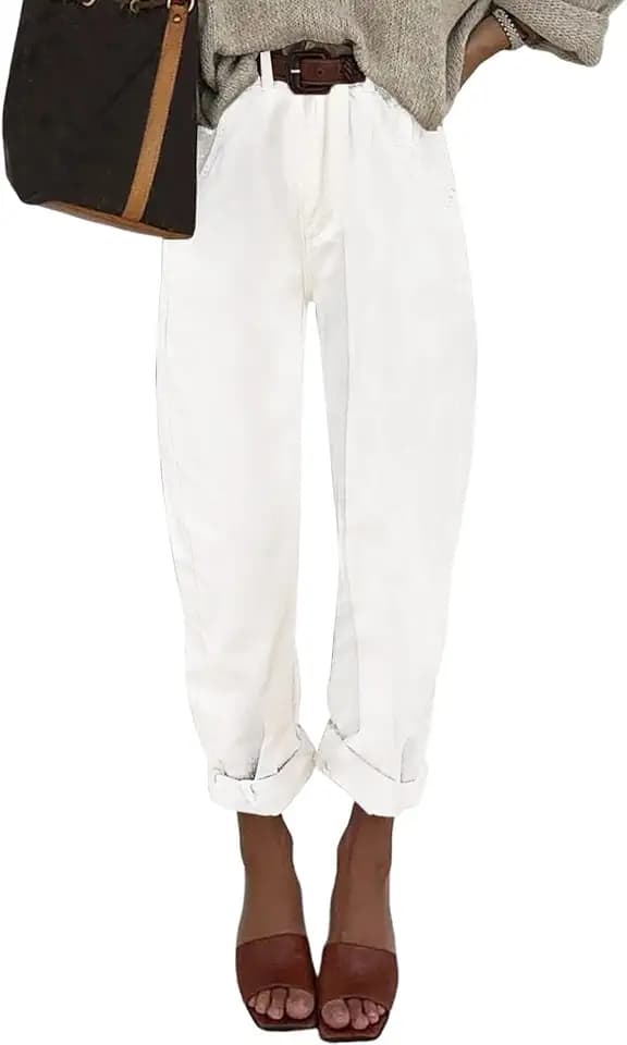 Astylish Womens High Waisted Baggy Jeans Boyfriend Cropped Loose Denim Pants